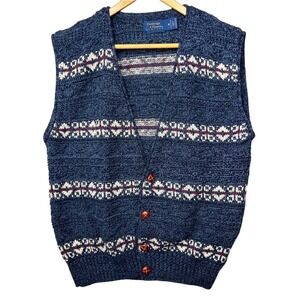 Vintage 90s Cambridge Classics Sweater Vest Mervyns Size Medium Chunky Knit Blue